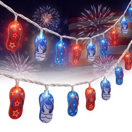 8.5Ft LED Tropical Beach Flip Flop String Lights, 4th of July American Flag Slipper Lights Plug in with 10 Bulbs, Independence Day Decoration Lights for Patriotic Party Festival National Day, White