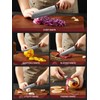 FOHERE Kitchen Knife Set with Ergonomic Red Pakkawood Handle, 5