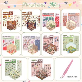 DIY 3D House Stickers 10 Sets and Tweezers, 3D Sticker Scene Fun DIY Stickers Scene, DIY Scene Stickers Cute Cartoon Scene Stickers DIY 3D Sticker Scene Stickers