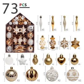 Fouriding 73pcs Christmas Ball Ornaments Set,Baubles Balls Shatterproof Plastic Christmas Ball Ornaments Hanging Decorations for Xmas Tree,Wreath,Garland (White Gold)