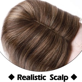 Silk-co Hair Topper Real Hair, 10 x 12 cm Base Toupee Women, Hair Topper Real Hair with Remy Silk Base, Hair Topper Clip in Hairpiece Extensions, 45 cm4P27# Medium Brown and Dark Blonde
