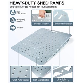 Toplamper Heavy-Duty Shed Ramp for Riding Mower, Ramps for Sheds Garage Threshold Doorway Lawn Mowers Tractor Snow Blower Wheelchairs Garden Cart, 1500LBs Loading Anti-Slip Punch Plate Ramp - 1 PC