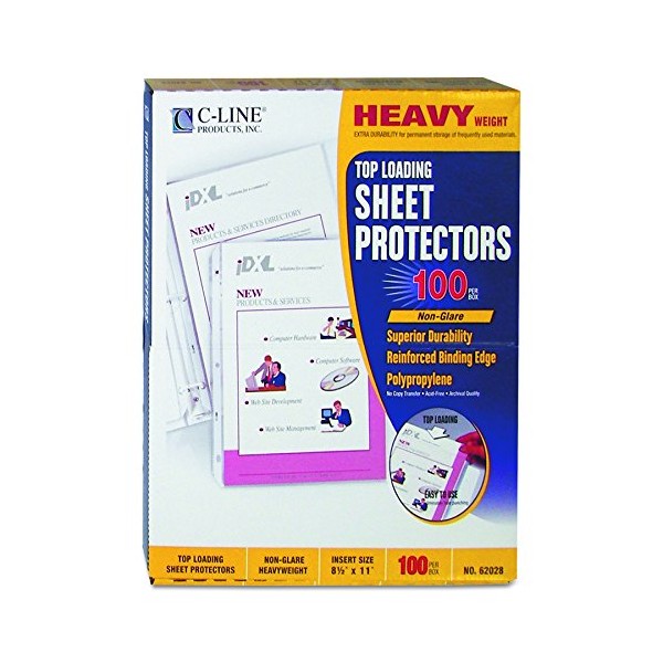 C-Line Top Loading Heavyweight Poly Sheet Protectors, Non-Glare, 8.5 x
