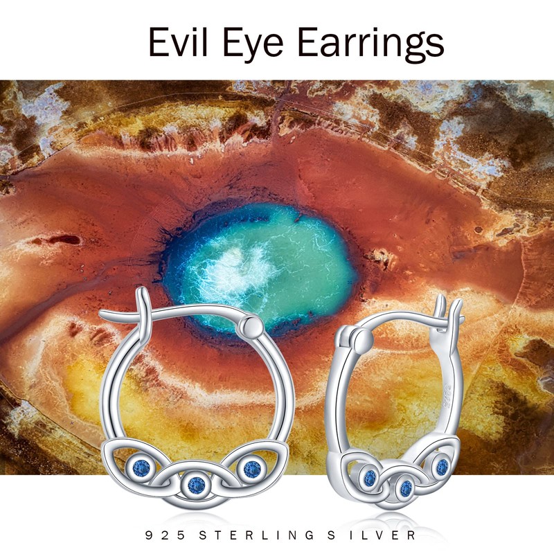 Evil Eye Earrings for Women 925 Sterling Silver Turkish Blue