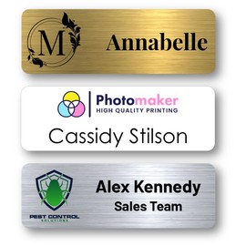 Custom Name Tags - Full Color Logo Name Tags - Scratch Resistant Metal Front & Hard Plastic Back (1.5 x 3 Inch, White)