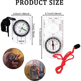 2pcs Waterproof Navigation Compass with Adjustable Lanyard, Multifunctional Map Ruler, Magnifier for Hiking, Camping, Exploration, Outdoor Navigation