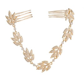 David Tutera Bridal Chain: Gold Grecian Leaves with Crystal Rhinestones Hair Accessory