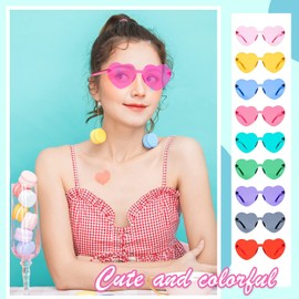 QYVEWY 20 Pack Heart Sunglasses for Women Candy Transparent Rimless Bulk Heart Shaped Glasses for Bachelorette Party Favors (10Pink/10Hotpink)