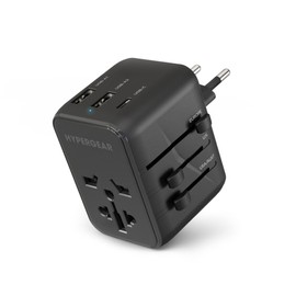 Universal International Travel Power Adapter with USB-C Portable & Compact Converter [US, AUS, EU, UK outlets] Adapter + Type-C Fast Charge + Dual USB [Black]
