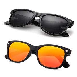 Pro Acme Sunglasses for Men Women, Square Sunglasses Polarized UV Protection Color Mirror Lens UV Blocking(Sand Black Grey + Sand Black Mirrored Red)