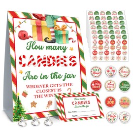 Guess How Many Christmas Kisses Game, How Many Kisses Standing Sign 50 Guessing Cards 180 Christmas Kisses Stickers, Christmas Games for Families, How Many Kisses Christmas Game Set for Christmas