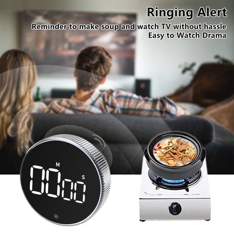 Magnetic Digital Kitchen Timer with LED Display, 3-Level Volume Adjustable