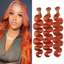 QEUOPE Color 350 Bundles Human Hair Orange Body Wave Bundles 8a Grade Double Weft Brazilian Remy Hair Extersions Bundles for Black Women 14 16 18 Inch Ginger Body Wave Bundles