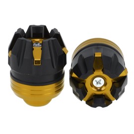 A ABSOPRO Motorcycle Frame Sliders Front Fork Falling Protection Wheel Crash Protector Scooter Moped Aluminum Alloy Plastic Gold Tone 2 Pcs