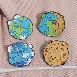 Cat Planet Theme Brooch Set - Hard Enamel Pins, Badges & Collar Pins - DIY Crafts
