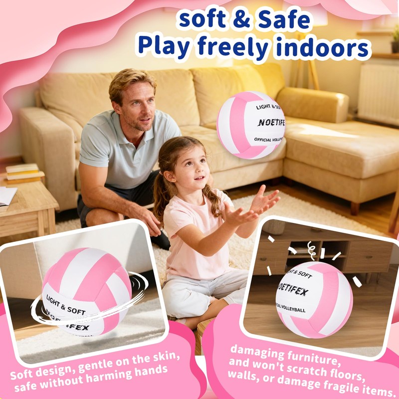 Noetifex Soft Indoor Volleyball, Ultra Soft Fabric Lightweight Volleyball for