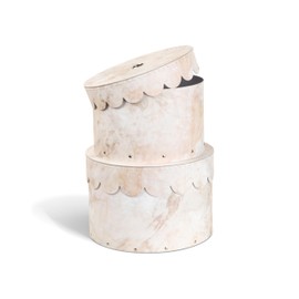 BIGSO BOX OF SWEDEN WILMA Set of 2 Round Storage Boxes with Lids - Organiser Box with Lid for Clothes, Toys etc. - Decorative Round Box Made of Fibreboard and Paper - Beige