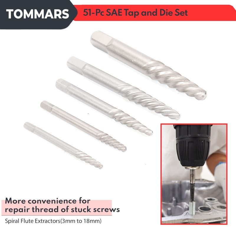 TOMMARS 51-Pc 1/4-20 to 1-14 Jumbo Tap and Die Set