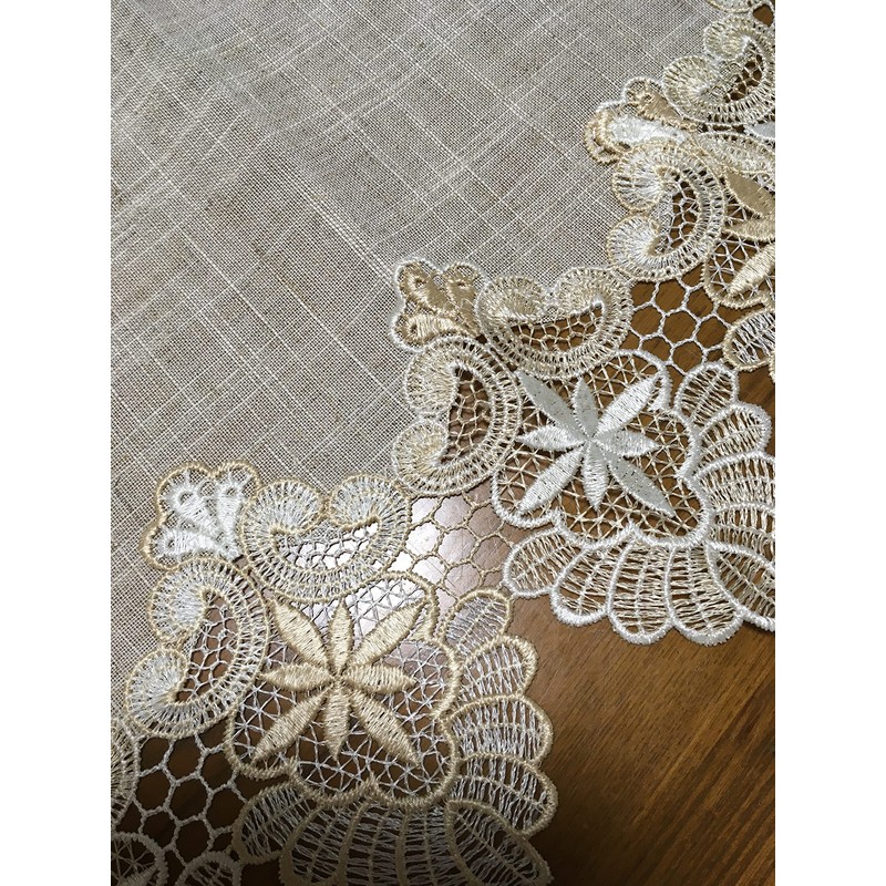 SweetBaku European Lace Trim Table Runner with Tassel Table Center