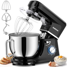 Babroun Dough Mixer 8.45 QT Electric Mixer - 660W 6 Speed Large Capacity Kitchen Stand Mixer with Whisk Dough Hook Mixing Beater Household Food Mixer for Baking Cakes Cookie Bread Salad(Black)