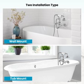 Vintage Wall Mount Clawfoot Tub Faucet 3-9Inch Adjustable Center Polished Chrome 2 Double Handle Shower Faucet System Telephone Shape
