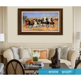 ELITEART-A Dash for The Timber by Frederic Remington Oil Painting Reproduction Giclee Wall Art Canvas Prints-Framed Size:36"x 24"