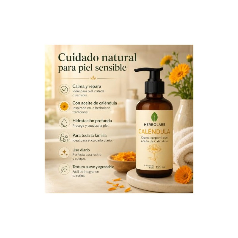 Herbolare Crema Natural de Caléndula 125 ml para Piel Sensible