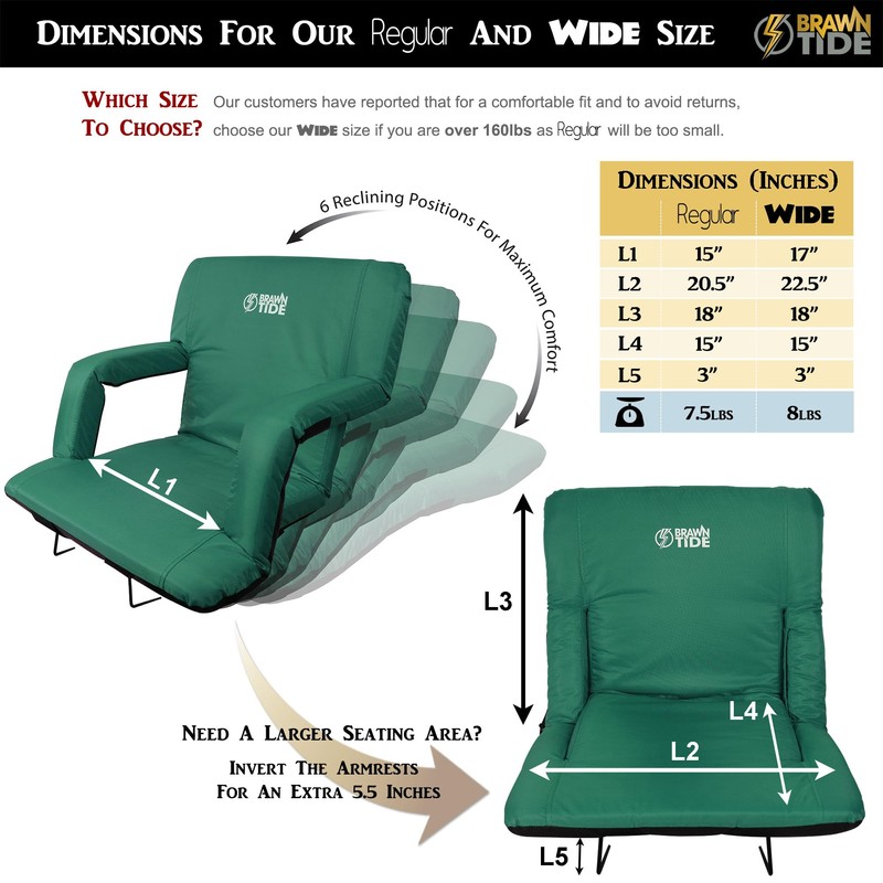 BRAWNTIDE Stadium Chair with Back Support - Comfy Cushion, Thick