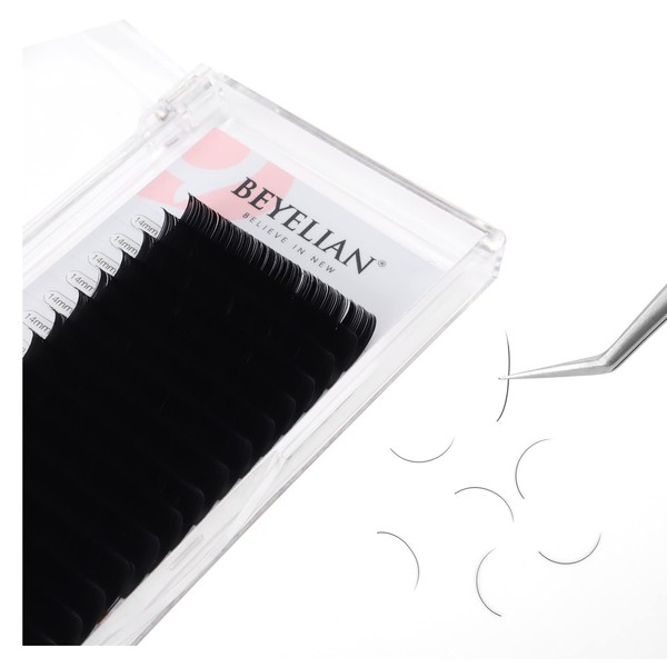 BEYELIAN Eyelash Extensions, Individual Lashes, 0.15mm C Curl 14mm Super