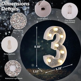 Marquee Light Up Letters, Glitter Silver LED Letter Lights Battery Powered Alphabet Letter Sign for Night Light Wedding Birthday Party Cafe Bar Decoration Girls Room Decor - Letter 3