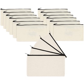 Loopunk 16 pieces blank fabric bag, blank fabric pencil case, pencil case made of linen with zip, toiletry bag, make-up bag, document bag, 21 x 12 cm