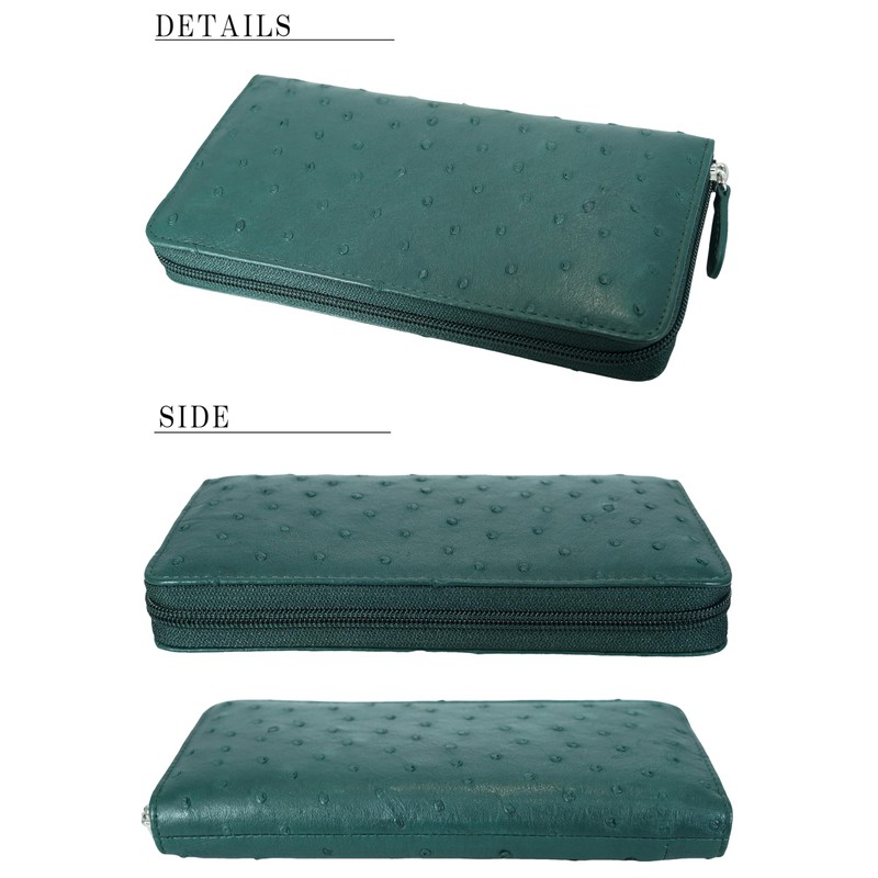 Bliss Leather Genuine Ostrich Long Wallet, Round Zip, YKK Luxury