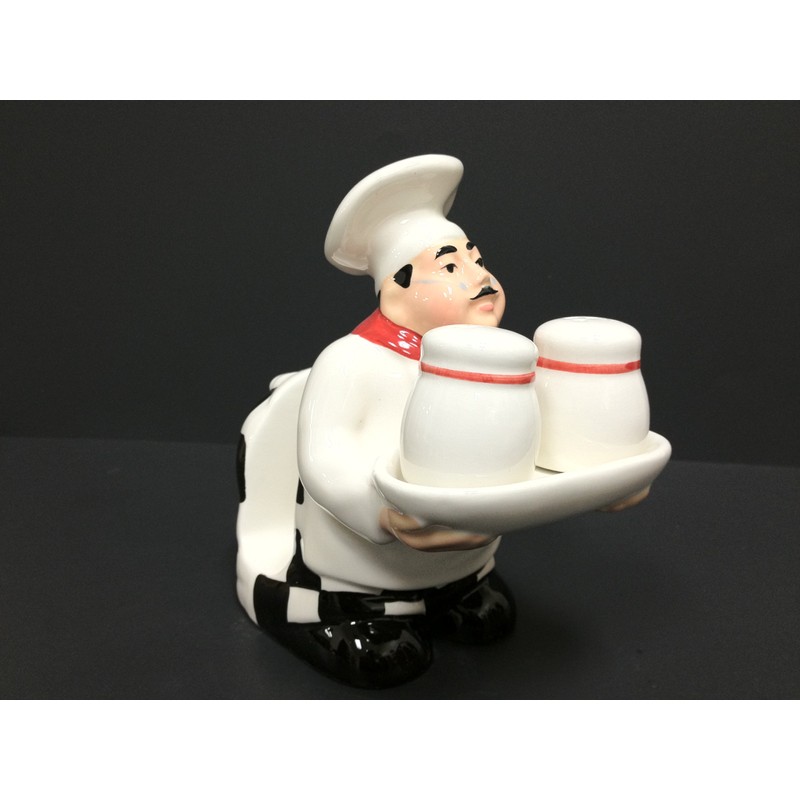 ACK White Chef Hand Painted Ceramic Refillable Salt and Pepper