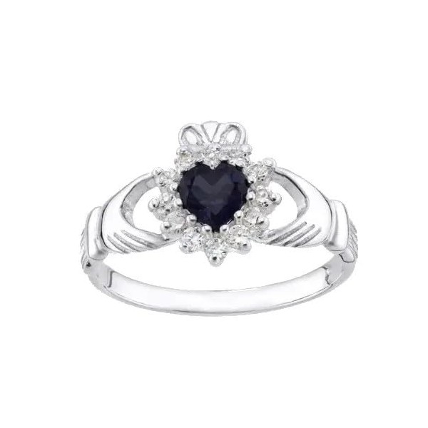 Sterling Silver Blue Sapphire Claddagh Ring - size J to