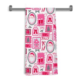 Coquette Preppy Hot Pink Christmas Santa Kitchen Towels Decorative, Girly Christmas Tree Hand Tea Towels for Bathroom, Xmas Winter Snowman Candy Cane Dish Towel Dishcloth, 16x24 Inch