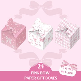 24 Pcs Coquette Paper Gift Boxes in 3 Styles, Pink Bow Candy Treat Paper Boxes for Girl and Women, Bow Party Favors Gift Gable Boxes for Wedding, Birthday, Baby Shower, Tea Party Supplies