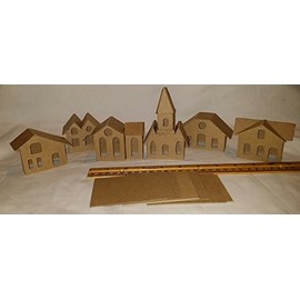 Putz Style DIY Cardboard Houses-Set of 6 Mini Vintage Houses with Small Light Hole