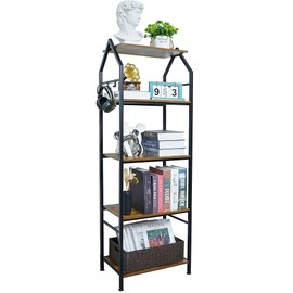 Nijoam 5 Tier Bookshelf, Tall Book Shelf Bookcase, Rustic Bookshelves, Industrial Book case, Freestanding Shelving Unit for Bedroom, Home Office, Living Room, Vintage-Brown