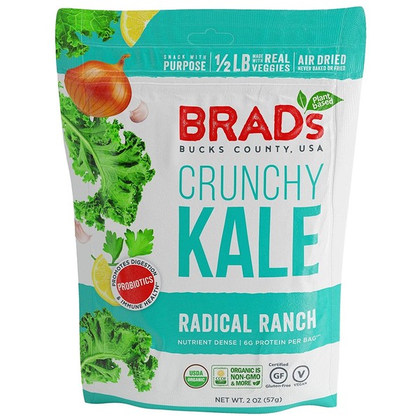Brad's Plant Based Organic Crunchy Kale, Radical Ranch, 12 Bags, 24 Servings Total