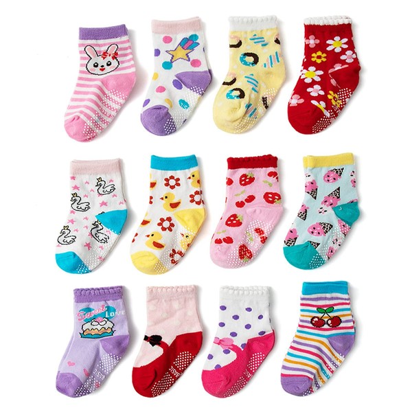 Haimoburg 12 Pairs of Non-Slip Breathable Cotton Socks for Children
