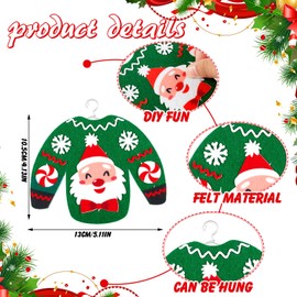 12 Pcs DIY Ugly Sweater Ornament Craft Kits Kids Christmas Gift Toy Felt Hanging Sweater Ornaments for Christmas Tree Xmas Party Decoration