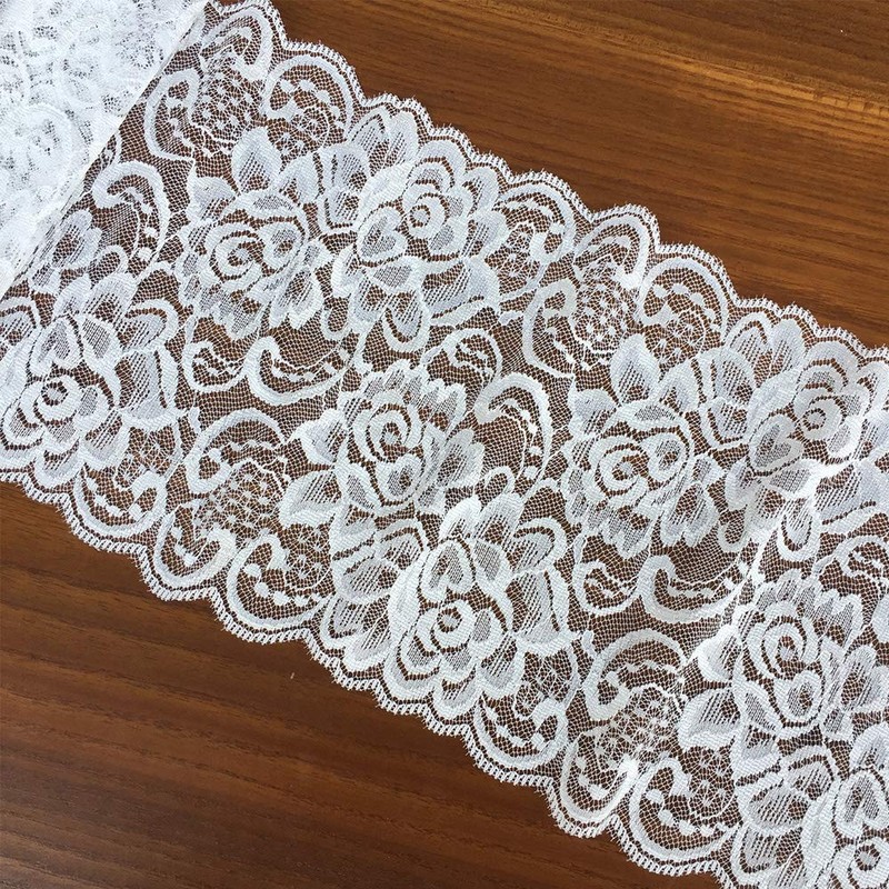 Olive Lace 6 inches Wide White Stretchy lace Ribbon Elastic