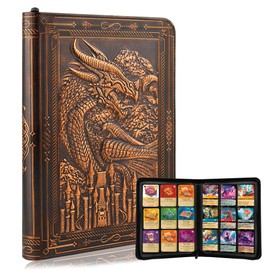 SogYupk 9 Pocket Trading Card Binder 360 Side Pocket Albums with Zip 3D PU Leather Embossed Dragon Card Books Trading Card Game Album for MTG, TCG, Pokmon, Lorcana (Red Copper)