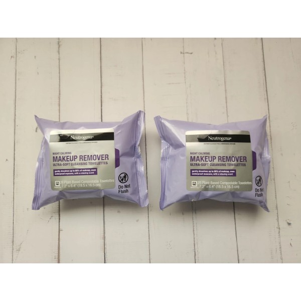 Neutrogena 2× Neutrogena Night Calming Makeup Remover Cleansing Towelettes, 25