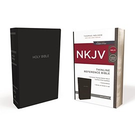 NKJV, Thinline Reference Bible, Leather-Look, Black, Red Letter, Comfort Print: Holy Bible, New King James Version