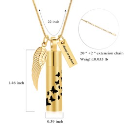 zeqingjw Cremation Jewelry Butterfly Cylinder Urn Necklace for Ashes Stainless Steel Keepsake Ash Holder Funeral Pendant of Loved Ones, Stainless Steel, No Gemstone