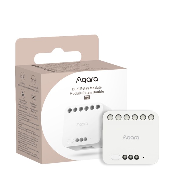 Aqara Dual Relay Module T2 with Matter, Requires Aqara Zigbee 3.0 HUB, Dry Contact Mode for Garage Doors and Boilers, Roller Shade Switch & Light Switch, Supports Homekit, Google Home and Alexa