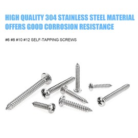 DYWISHKEY 310 Pieces #6#8#10#12 Stainless Steel 304 Phillips Pan Head Self-Tapping Screws, Wood Screws Assortment Kit