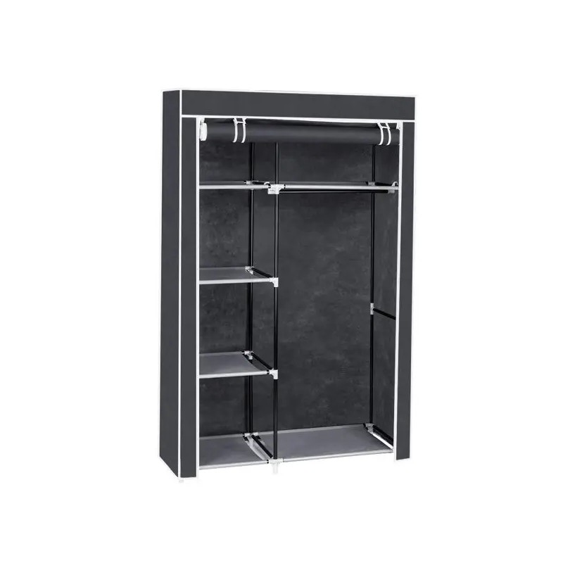 64\" Gray Portable Closet Storage Organizer with Shelves Wardrobe Clothes