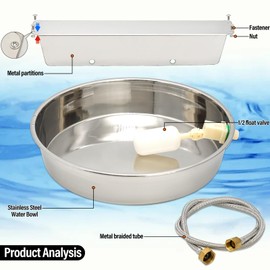 PKNYBZH Automatic Dog Water Dispenser with Anti-tip Bracket, 1.5 Gal Outdoor Dog Water Bowl and Stainless Steel Self Filling Dog Water Bowl for Pets, Livestock Waterer